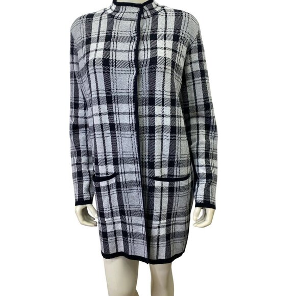 Jones New York Womens Plaid Longline Cardigan Coat With Front Pockets Md - Picture 1 of 7
